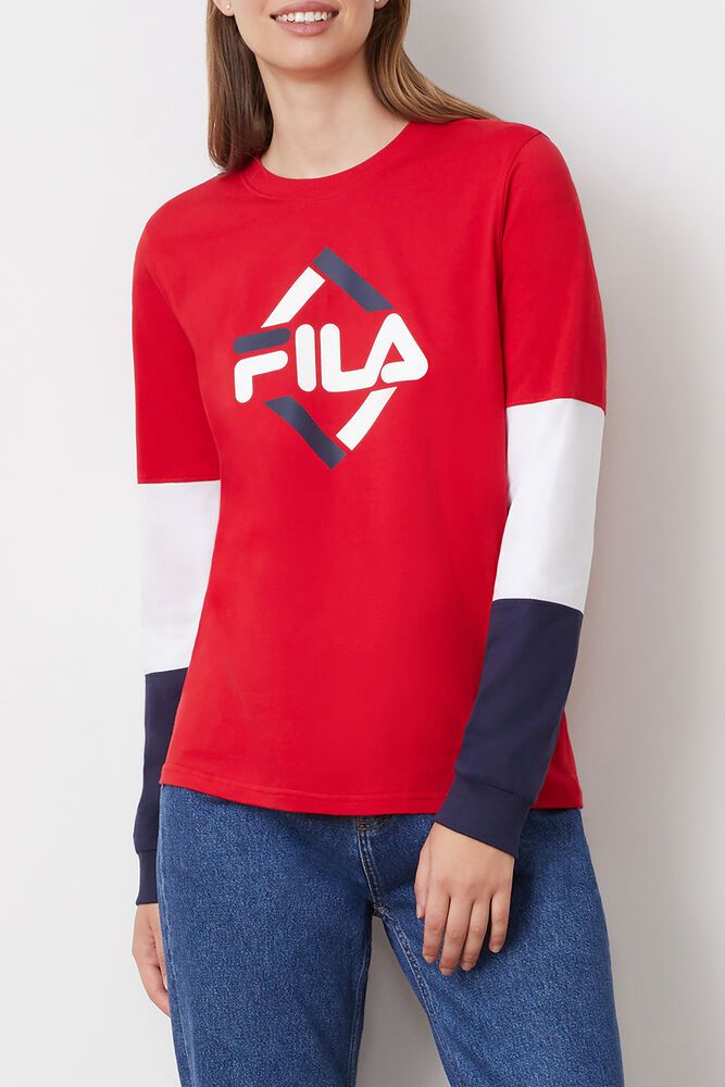 Fila T-Shirt Womens Red - Edwina Long Sleeve - Philippines 0596372-BC